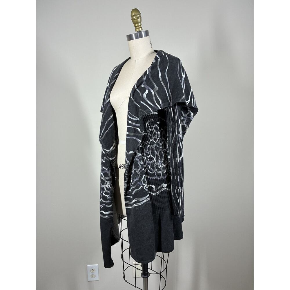 Alberto Makali Wrap Open Front‎ Cardigan Sweater Medium Duster Abstract Artsy